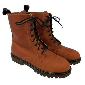 Vintage Combat Boots Eagle Rock Burnt Orange Leather Lace Up 8 Eye Lug Sole